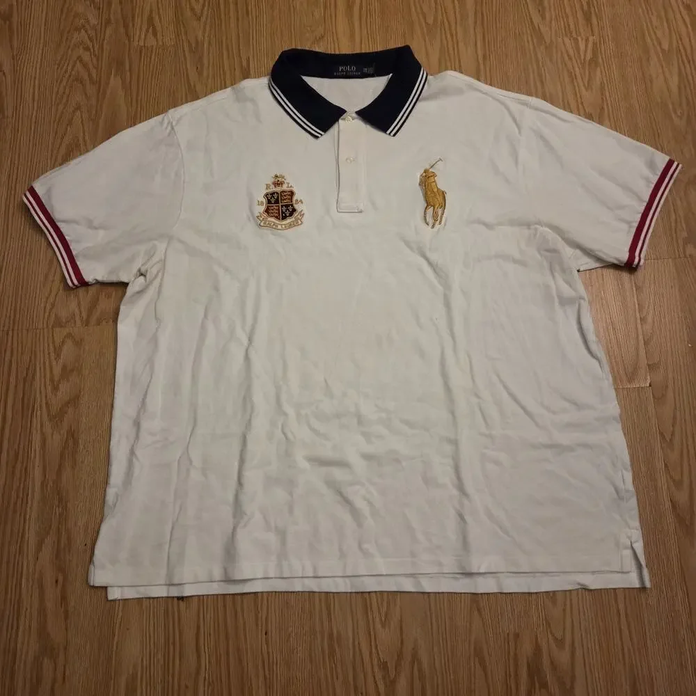 Polo Ralph Lauren Golden Logo Crest Mesh Polo White Men’s Size 3XB NWT